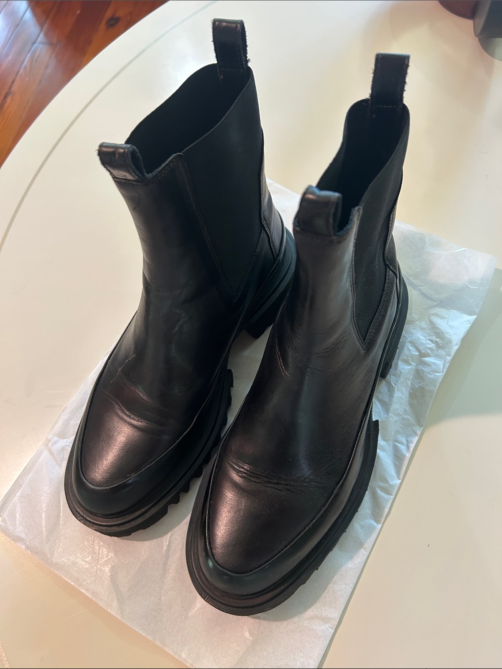 All Saints Black Leather Lug Sole Chelsea Booties